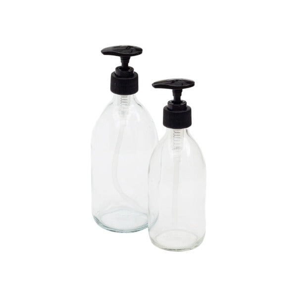 Clear Glass Reusable Lotion Pump bottle - 2 sizes