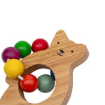 Natural Wooden Bear Rattle with beads