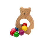 Natural Wooden Bear Rattle with beads